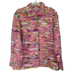 Life Style Woman Pink Ruffle Button Front Jacket XL / 1X Artsy‎ Whimisical Boho